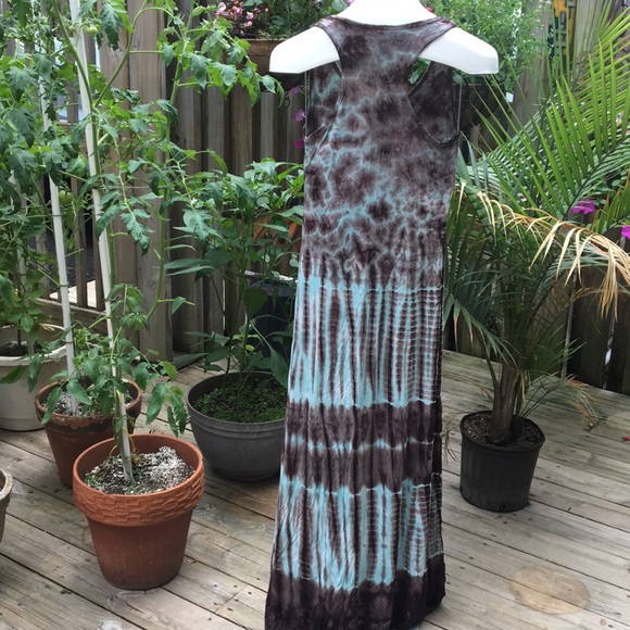 Maxi tye dyed dress in turquoise and brown! - Picture 3 of 5